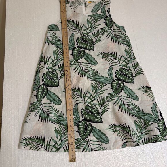 C‎ &C California Linen Dress Womens Small Green And White Leaf Pockets Swing - Picture 6 of 16